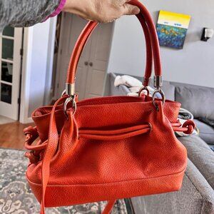 Giordano Italian Made Orange Leather Drawstring Satchel Handbag/Purse